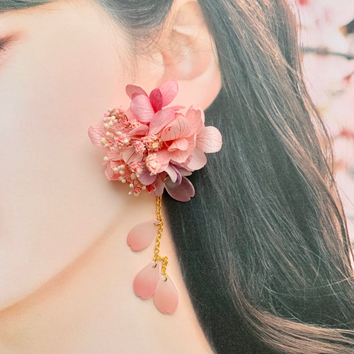 ☆2way☆【桜×紫陽花×花びら】ドライフラワー ピアス・イヤリング 