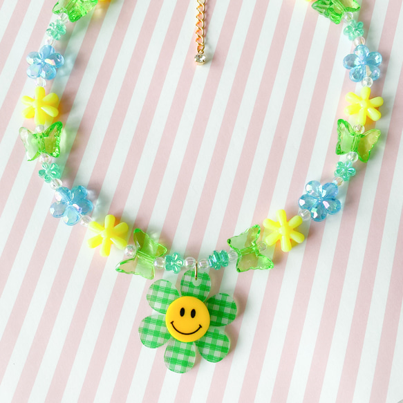 little princess＊ Smile flower - green イヤリング キッズネックレス セット 春 花 4枚目の画像