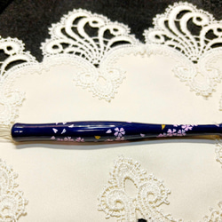 木軸ガラスペン 米ヒバ アクリル手描き 桜B ネジ式ペン先交換可 ミツカン(ささ水晶１本）（カブラ水晶１本 2枚目の画像