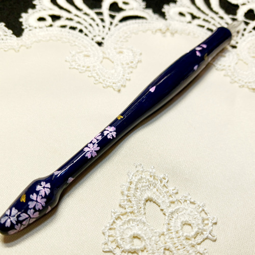 木軸ガラスペン 米ヒバ アクリル手描き 桜B ネジ式ペン先交換可