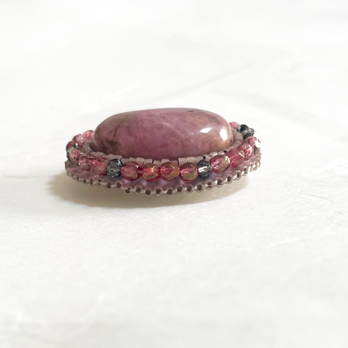 ハンドメイド＊ 帯留め 帯留 ゴールドサンドストーン 天然石 ビーズ  