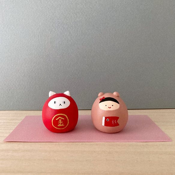 女の子も楽しく♡こどもの日飾り＊金太郎猫＆くま女の子＊ミニだるま