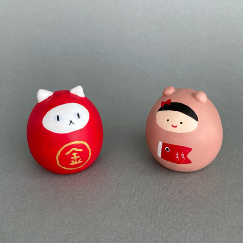 女の子も楽しく♡こどもの日飾り＊金太郎猫＆くま女の子＊ミニだるま  