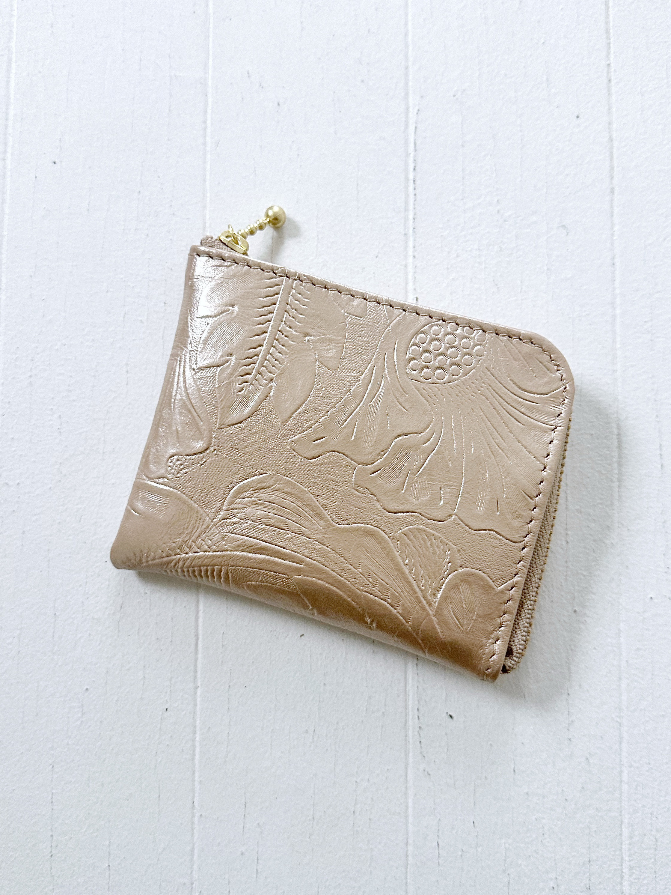 コンパクト L字財布 ミニ ボタニカル シャンパン ゴールド