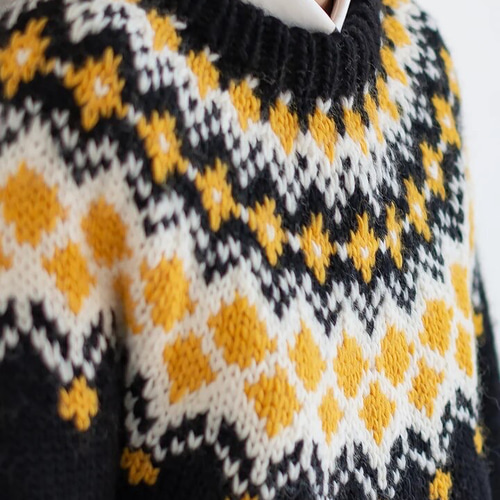 ウール100% ノルディック求心柄 手編みセーター ニット ニット