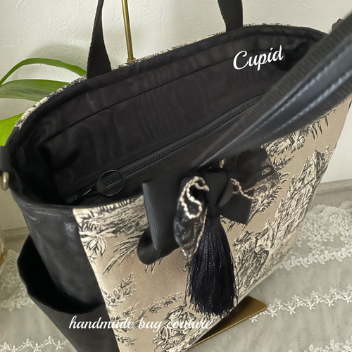 フランストワルドジュイ「狩猟・乗馬柄」使ったサイドポケット付き2Way