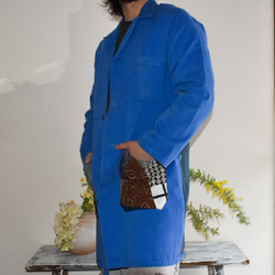 Acote ヨーロッパ ワークコート パッチワーク 着物リメイク ブルー 3枚目の画像