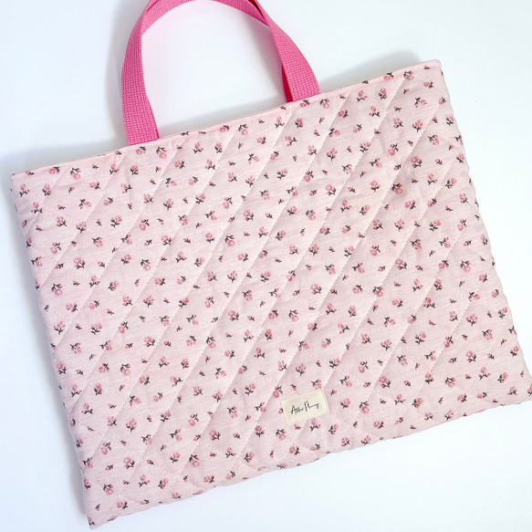 レッスンバッグ キルティング【Quilting flower pink】サイズオーダー