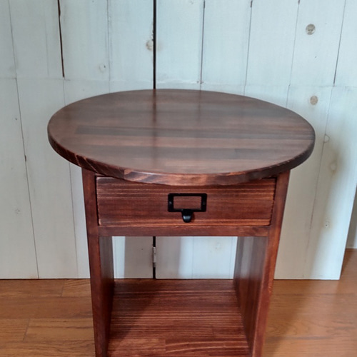 引き出しタイプ＊ブラウンCafe＊まぁるいサイドテーブル＊キャスター