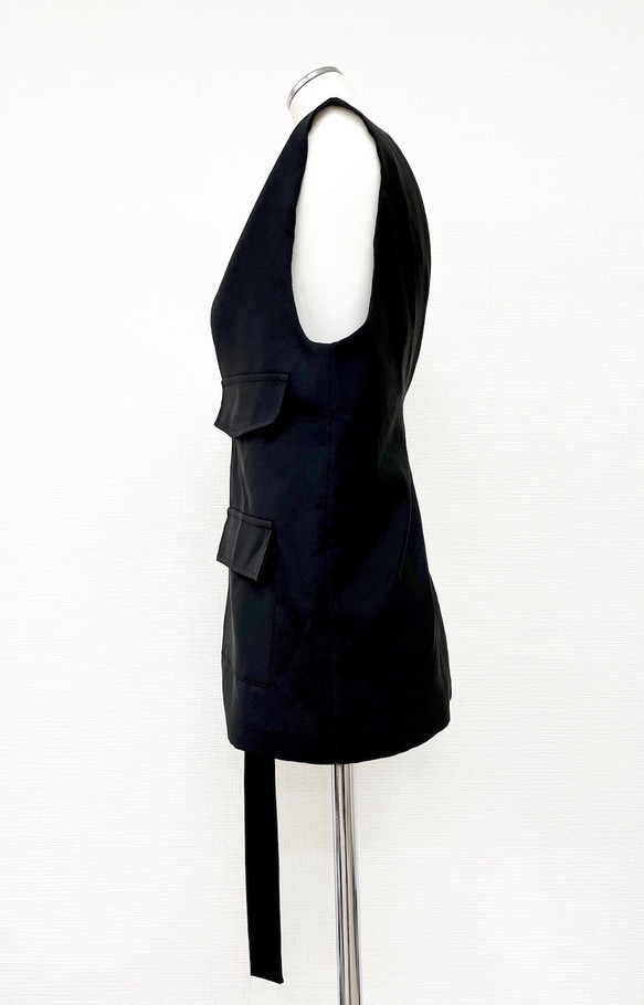 Asymmetry Design Belted Vest ブラック 黒 ガーリー 10枚目の画像