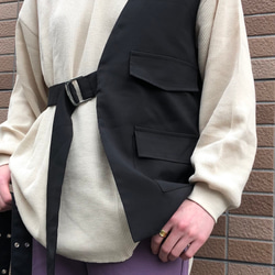 Asymmetry Design Belted Vest ブラック 黒 ガーリー 3枚目の画像