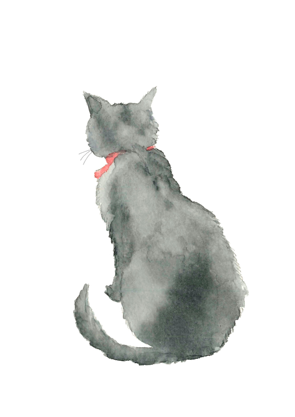【送料無料】A3・A4ポスター【物思いに耽る猫（水彩）】猫/ネコ/にゃんこ/インテリア/ペット/光沢写真紙 2枚目の画像