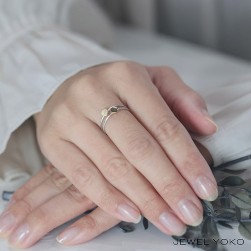 K18 silver950コンビ】lune コンビリング 重ね付け 丸 月 moon