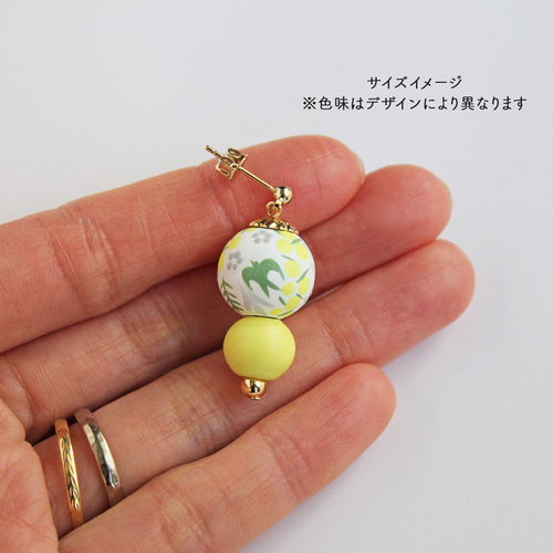 ピアス】ミモザ ツバメ スワロー / 木製 ウッドビーズ 18KGP