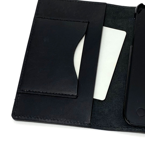 送料無料 手帳型ケース iPhone X Xs 用 レザー 革 スマホケース スマホショルダー ブラック 5枚目の画像
