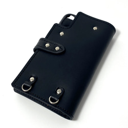 送料無料 手帳型ケース iPhone X Xs 用 レザー 革 スマホケース スマホショルダー ブラック 3枚目の画像