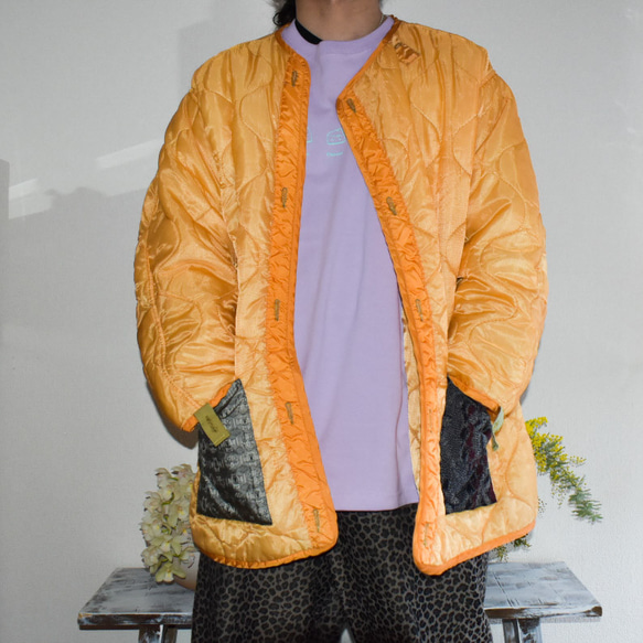 Acote ミリタリー ライナー ジャケット 着物リメイク イエロー 6枚目の画像