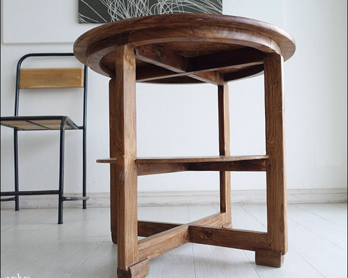 チーク無垢材 ヴィンテージサイドテーブルAnqbo19 丸テーブル 什器