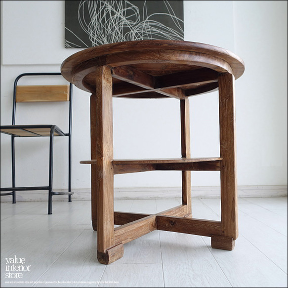 チーク無垢材 ヴィンテージサイドテーブルAnqbo19 丸テーブル 什器