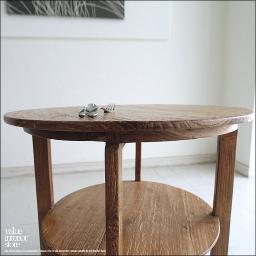 チーク無垢材 ヴィンテージサイドテーブルAnqbo19 丸テーブル 什器