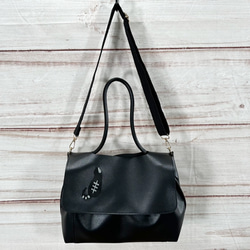 【大人気猫シリーズ】猫シルエット刺繍 2WAY仕様フェイクレザートートバッグ/ショルダーバッグ クラッチバック付き 5枚目の画像