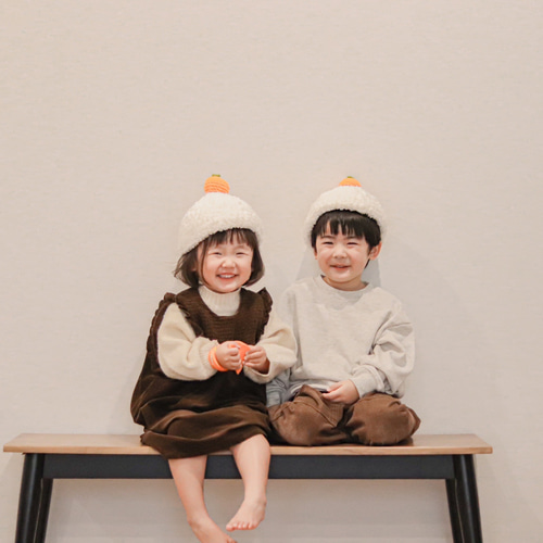 鏡餅 帽子 子供 キッズ 手編み コスプレ ニット帽 フォト 帽子(ベビー  