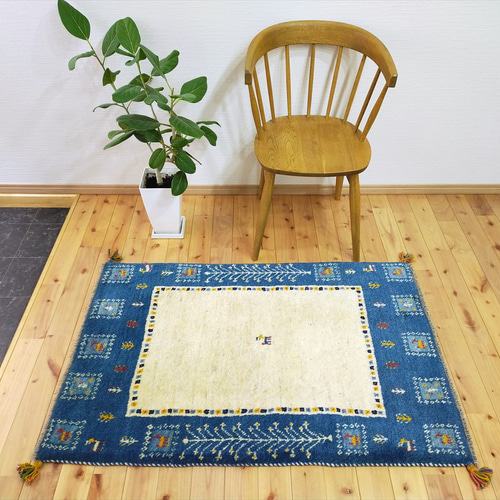 新規入荷】ペルシャ ギャッベ 玄関マット大 123x85cm ブルー 新規入荷】ペルシャ ギャッベ 玄関マット大 123x85cm ブルー