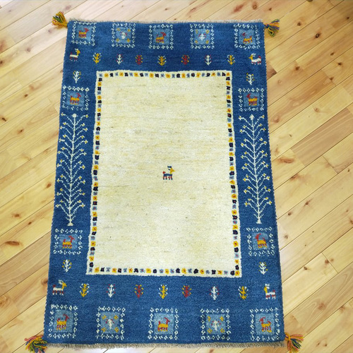 新規入荷】ペルシャ ギャッベ 玄関マット大 123x85cm ブルー