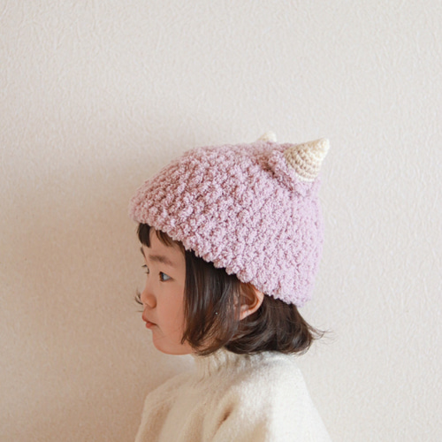 節分 帽子 鬼のツノ 子供 キッズ 手編み コスプレ ニット帽 フォト