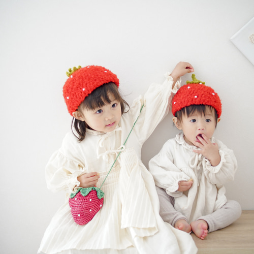 苺 いちご 帽子 子供 キッズ 手編み コスプレ ニット帽 フォト