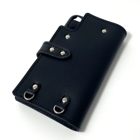 送料無料 手帳型ケース iPhone Xs Max 用 レザー 革 スマホケース スマホショルダー ブラック 3枚目の画像