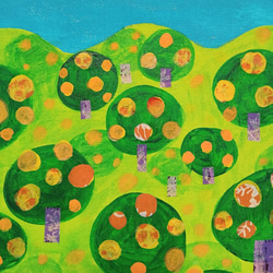 アート『みかん山』アクリル絵画　原画　サイズ約27㎝×22㎝ 5枚目の画像