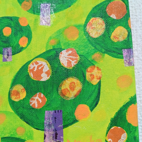 アート『みかん山』アクリル絵画 原画 サイズ約27㎝×22㎝ 絵画