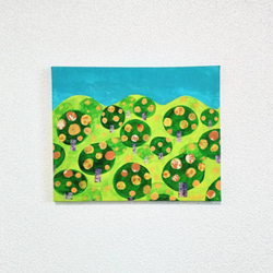 アート『みかん山』アクリル絵画 原画 サイズ約27㎝×22㎝ 絵画 色と