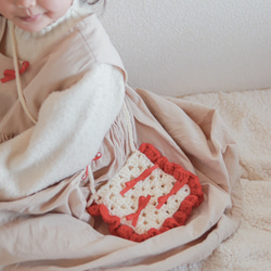 ポシェット 子供 キッズ 手編み カバン バッグ ベビー 赤 3枚目の画像