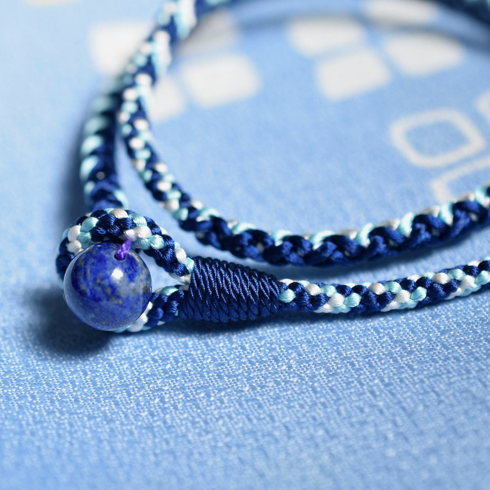 藤三郎X京都あさひ屋　正絹　天然石　手作り　ギフト　二重巻 組紐ブレスレット ラピスラズリ TOA2 【送料無料】
