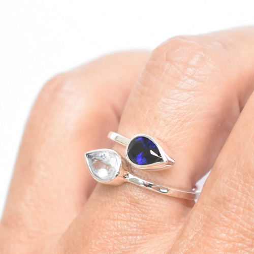 サファイアとアクアマリンのシルバーリング シルバー925 ダブル