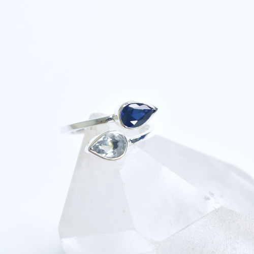 サファイアとアクアマリンのシルバーリング シルバー925 ダブル