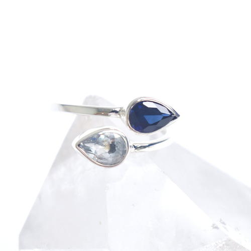 サファイアとアクアマリンのシルバーリング シルバー925 ダブル