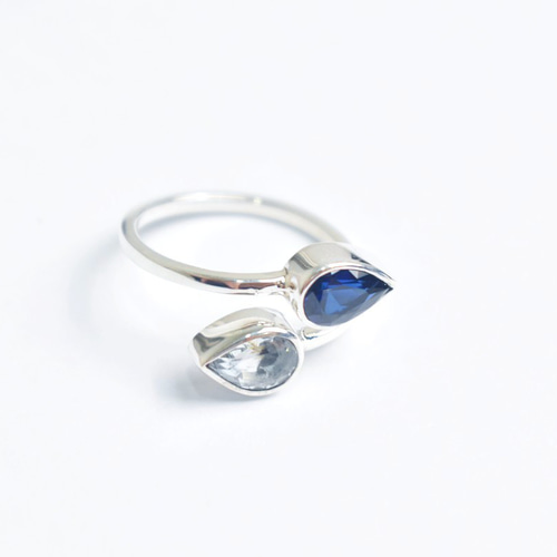 サファイアとアクアマリンのシルバーリング シルバー925 ダブル