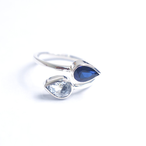 サファイアとアクアマリンのシルバーリング シルバー925 ダブル