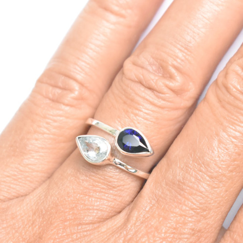 サファイアとアクアマリンのシルバーリング シルバー925 ダブル