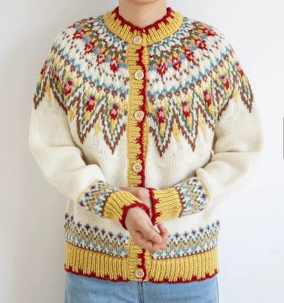 春秋冬 手編みセーター ニット ウール100％ 2枚目の画像