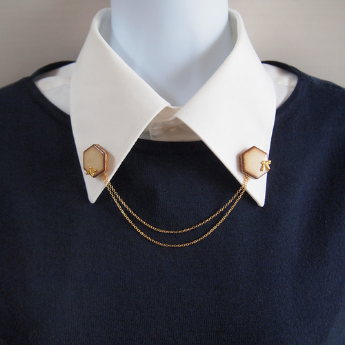 美濃焼 ハチ 六角形 襟 チェーン ブローチ 3way ピンバッチ keep on