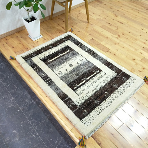 新規入荷】ペルシャ ギャッベ 玄関マット大 116x80cm アイボリー  