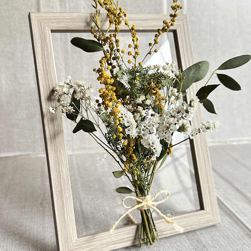ドライフラワー♡ミモザの花束フレームインテリア(壁掛け) ドライ