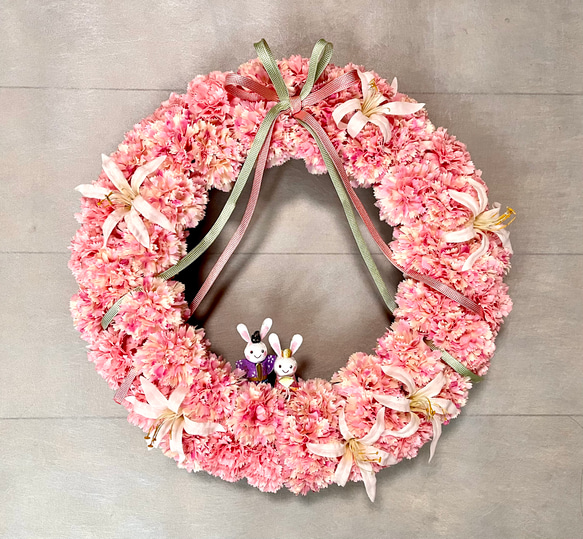 〔13〕布リース さくらリース うさぎ (ピンク・ベージュ) 13〕布リース さくらリース うさぎ (ピンク・ベージュ) 【公式通販】