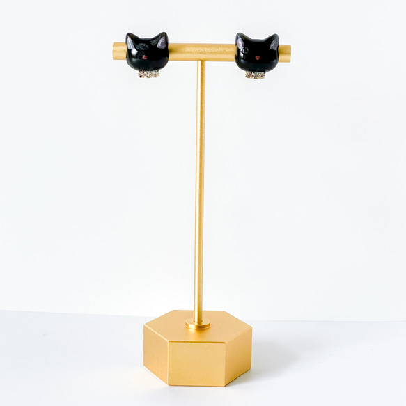 黒猫ピアス【 chat noir 】イヤリング サージカルステンレス 金属アレルギー対応 2枚目の画像