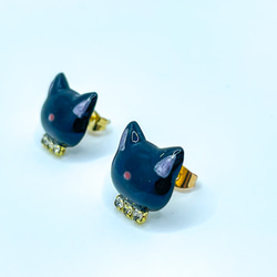 黒猫ピアス【 chat noir 】イヤリング サージカルステンレス 金属アレルギー対応 4枚目の画像