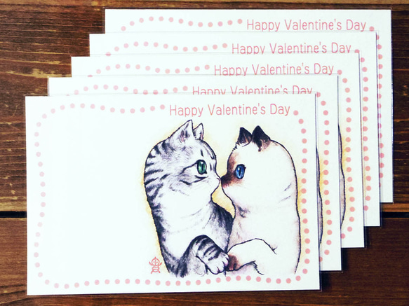 バレンタイン猫2024 イラストポストカード・5枚セット 2枚目の画像